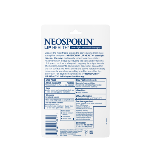 Ingredient listing NEOSPORIN Lip Health Overnight Renewal Therapy
