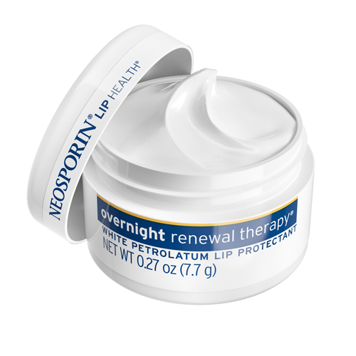Open container of NEOSPORIN Lip Health Overnight Renewal Therapy