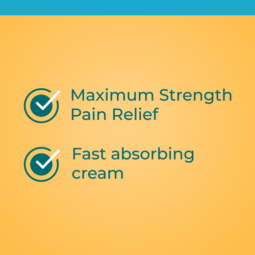 Features maximum strength pain relief and fast absorbing cream