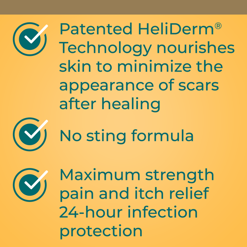 Features patented HeliDerm technology to nourish skin, minimizing the appearance of scars after healing