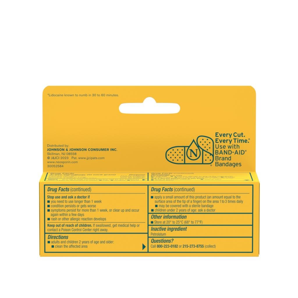NEOSPORIN(R) with Lidocaine, back of pack